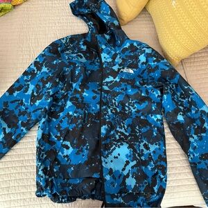 Blue and Black Camouflage Northface Rain jacket